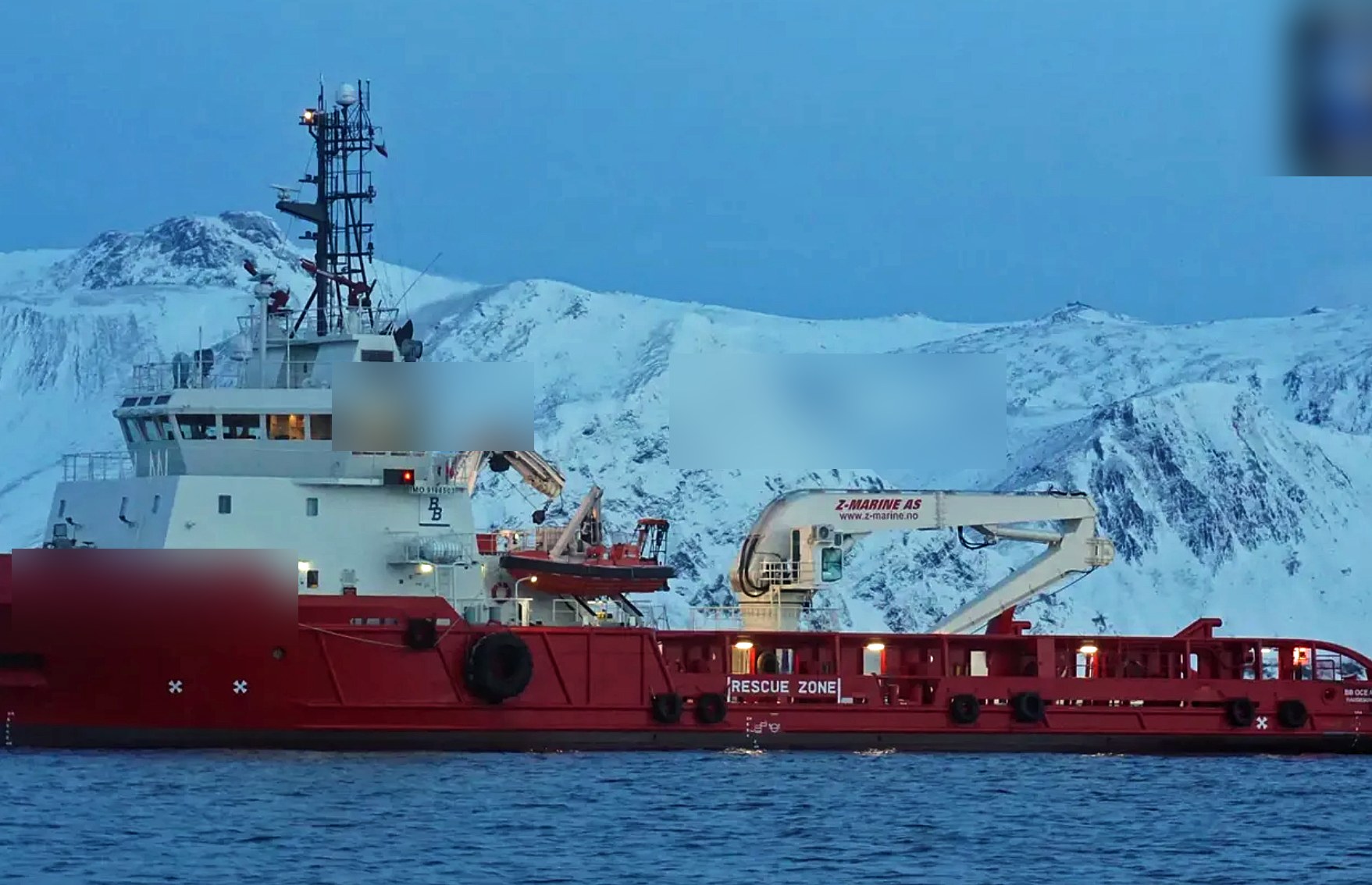 Project Beacon — Norwegian ERRV broadside against snow-capped mountains