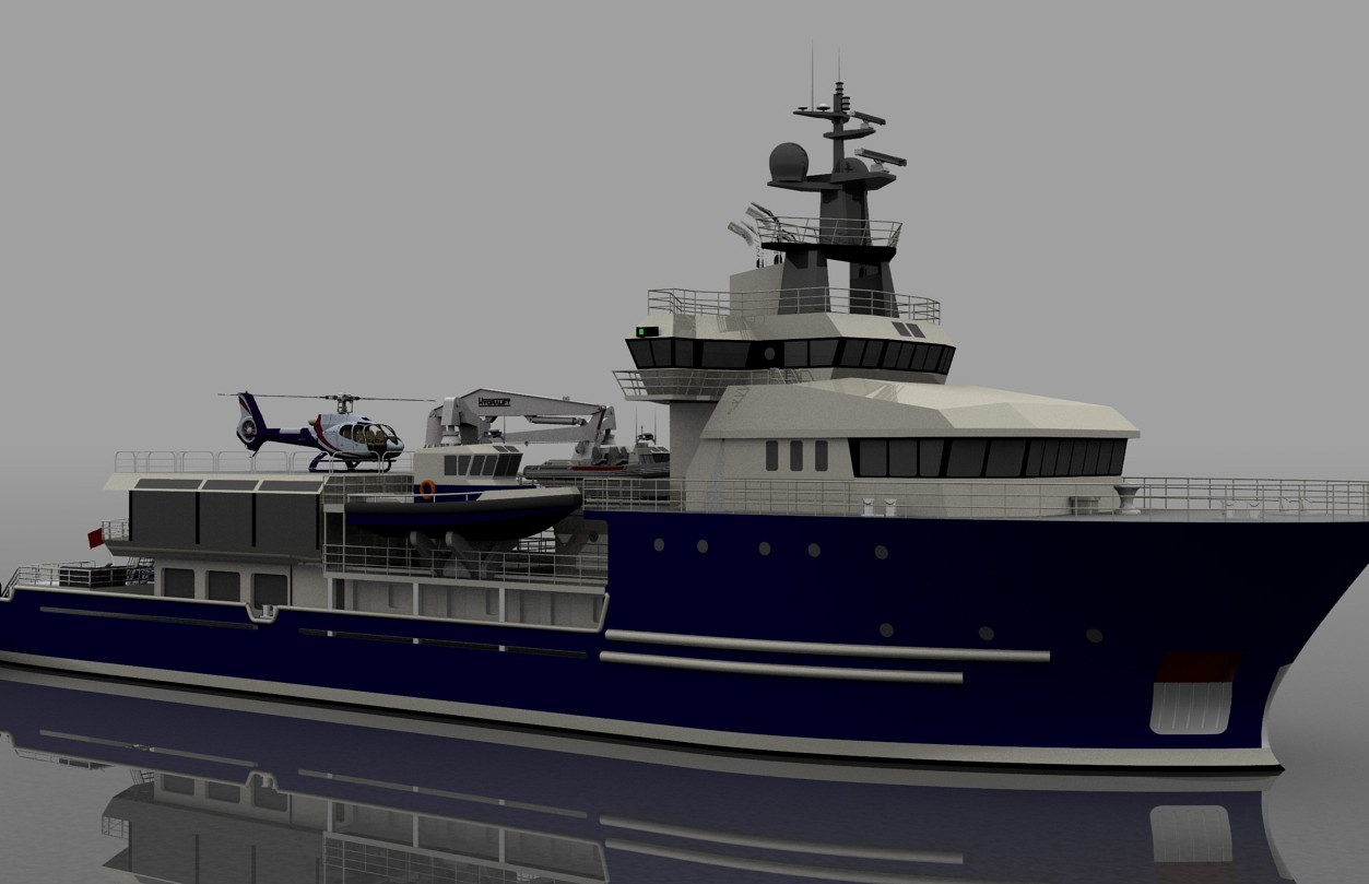 Beacon conversion concept — bow quarter with helideck and tenders