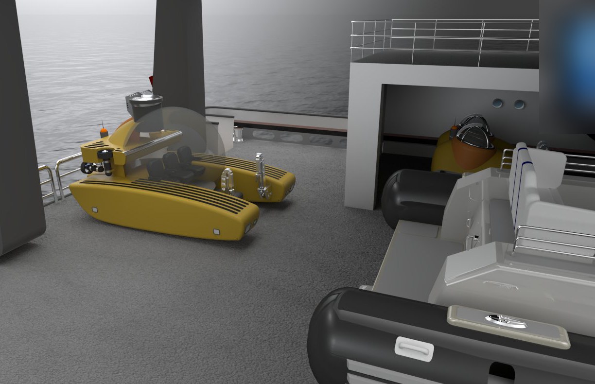 Project Concordia — aft deck with submersible and tenders
