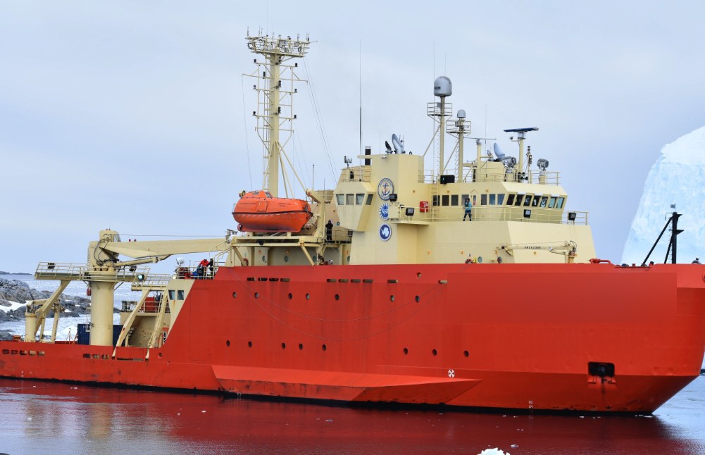 Project Concordia — ice-strengthened research vessel at anchor in polar ice