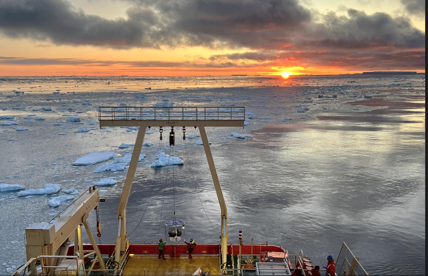 Project Concordia — aft working deck with A-frame at sunset