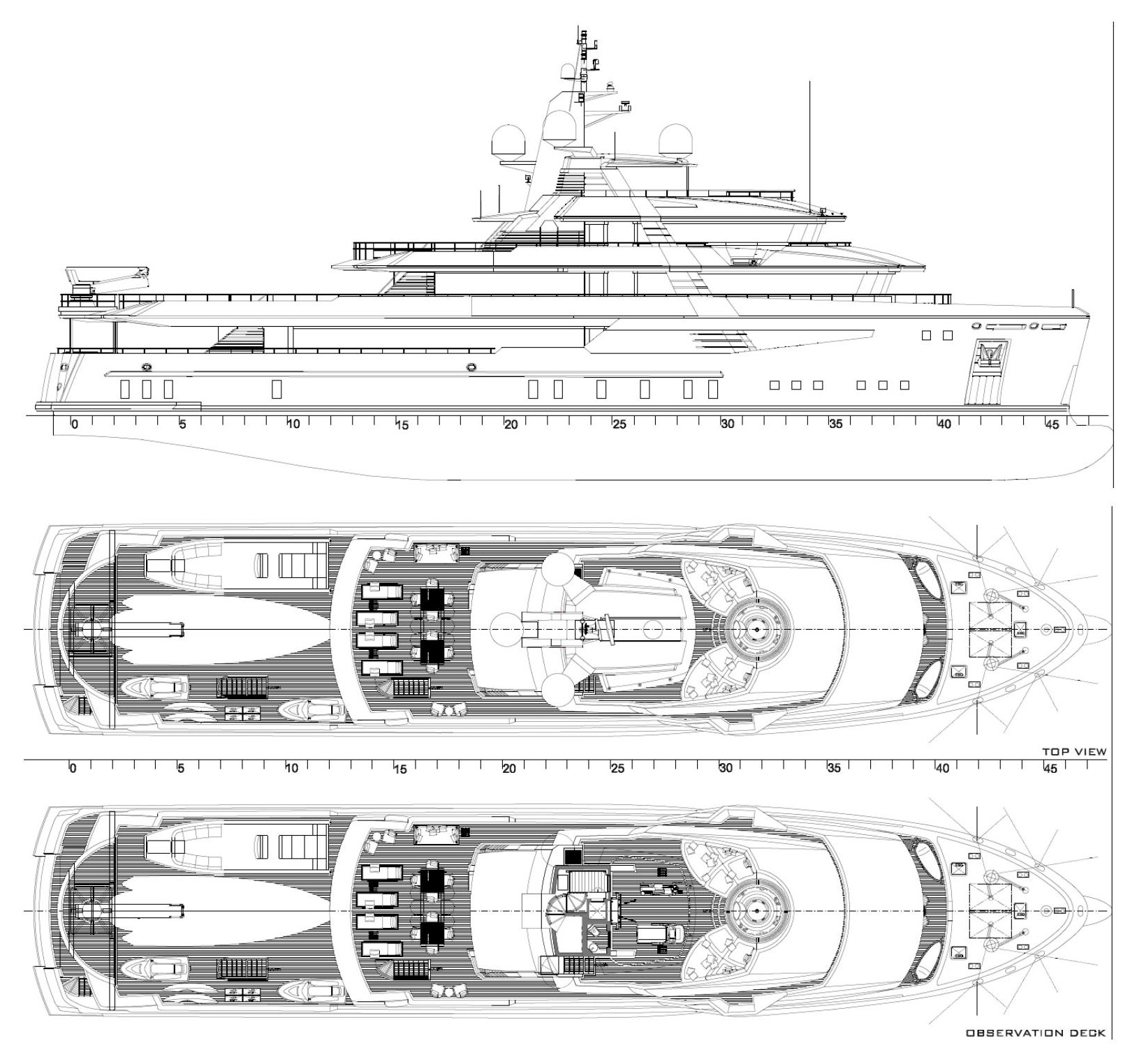 Project Cosmo — general arrangement: profile, top view and observation deck