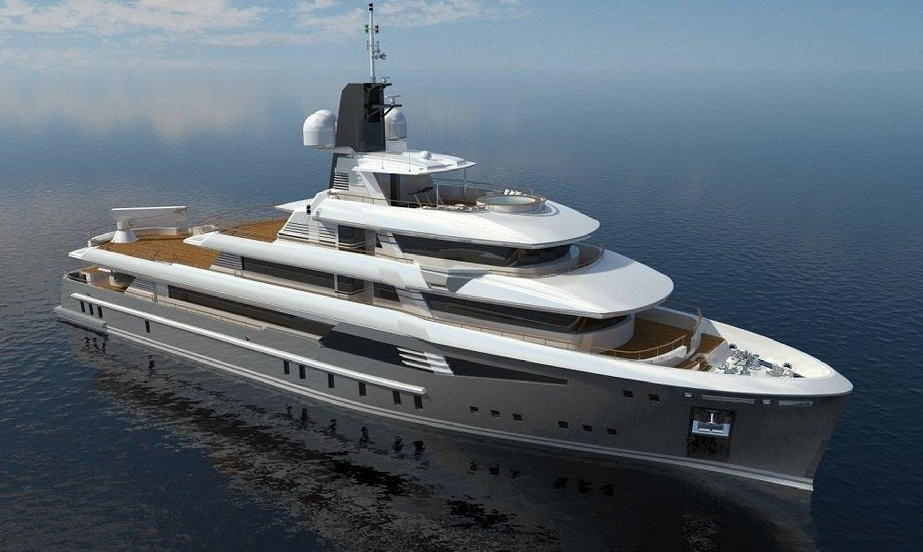 Project Cosmo — 50 m ice-class expedition yacht design rendering, bow quarter