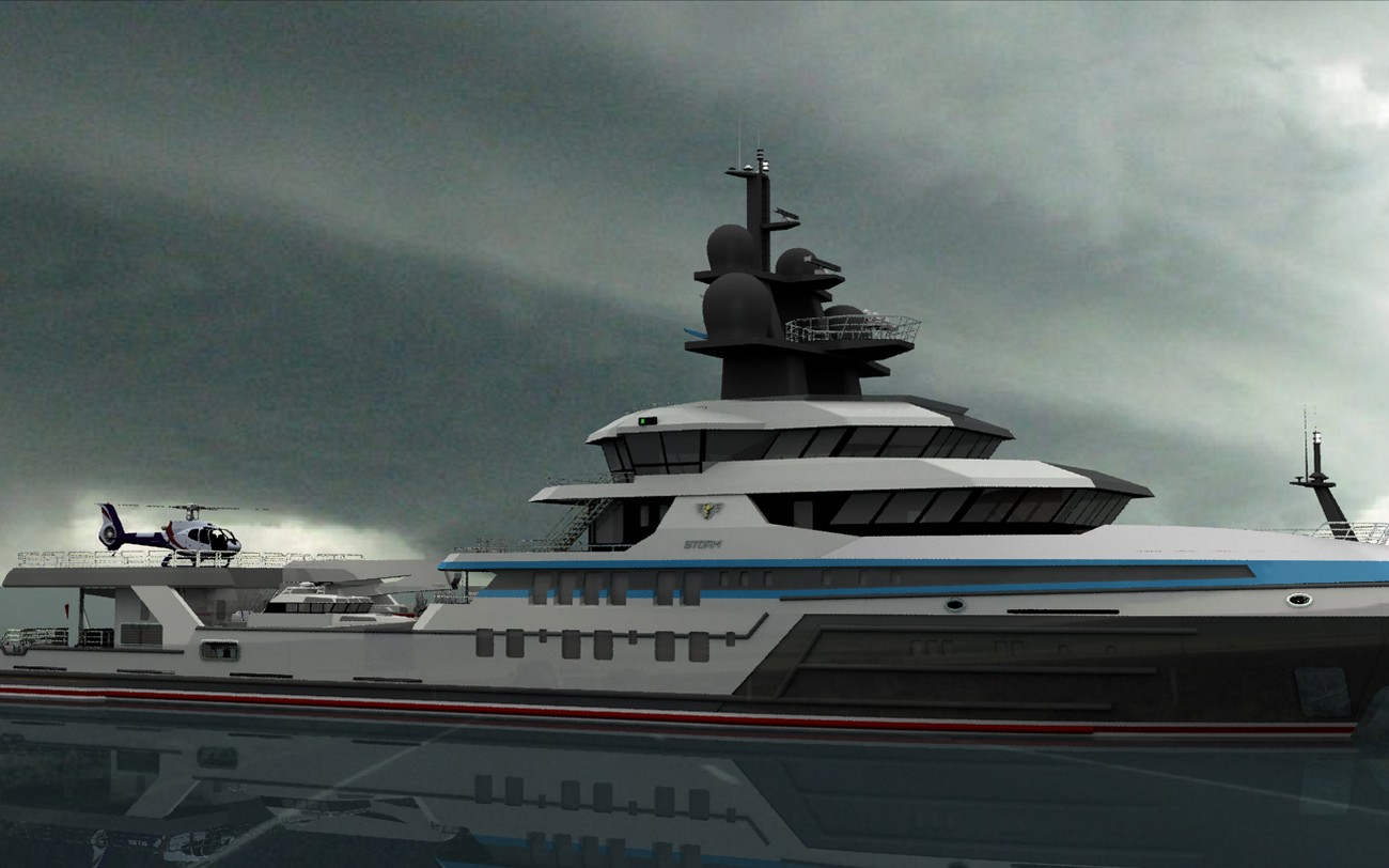 Project Courageous — expedition-yacht conversion rendering, bow
