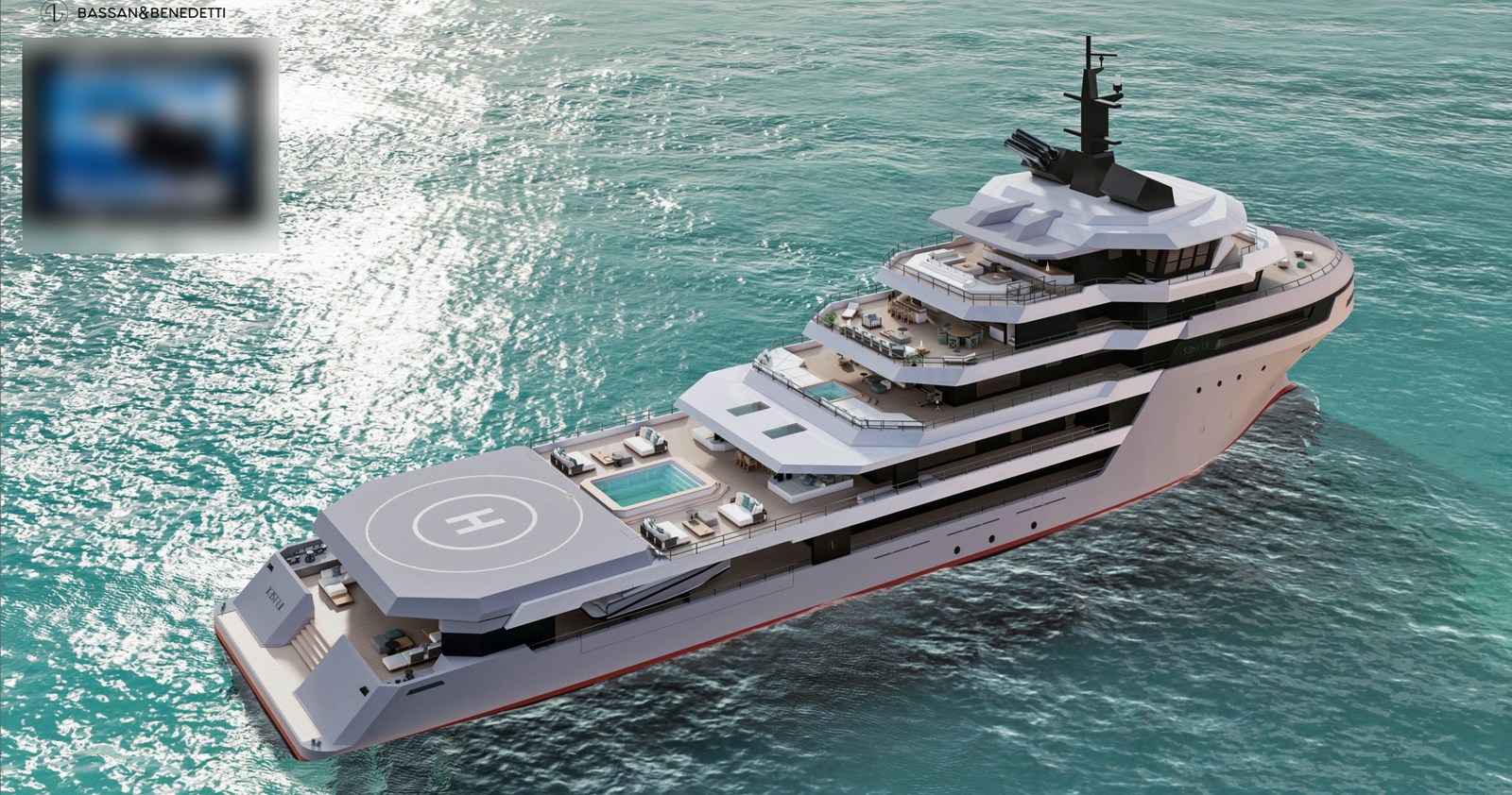 Project Falcon — 260 ft expedition-yacht conversion, Bassan & Benedetti design rendering