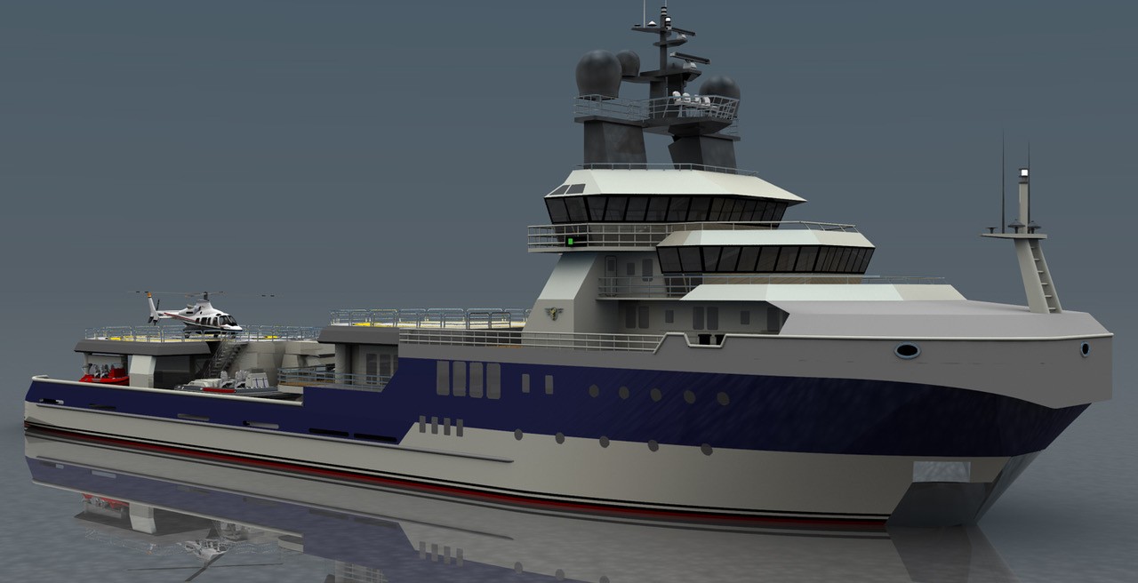 Project Octant — Grant Maughan conversion rendering of a 78 m Ulstein ice-class AHTS as a global explorer yacht