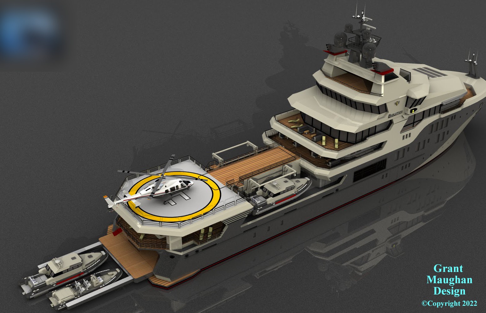 Project Osprey — conversion rendering, aft helideck and tender deck