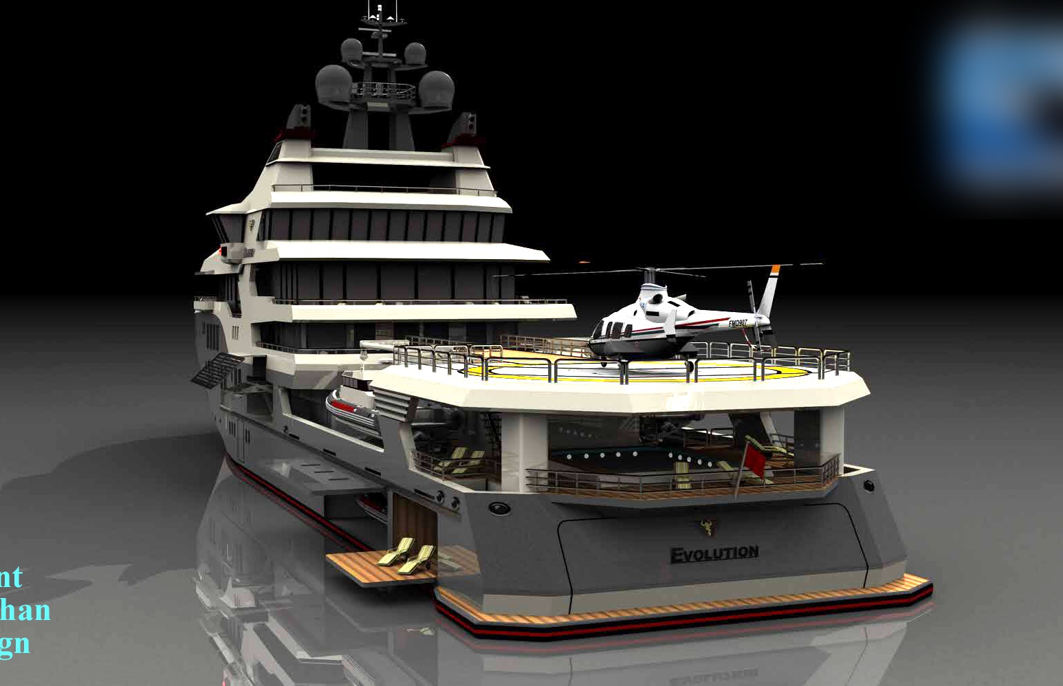 Project Osprey — conversion rendering, stern quarter with beach club