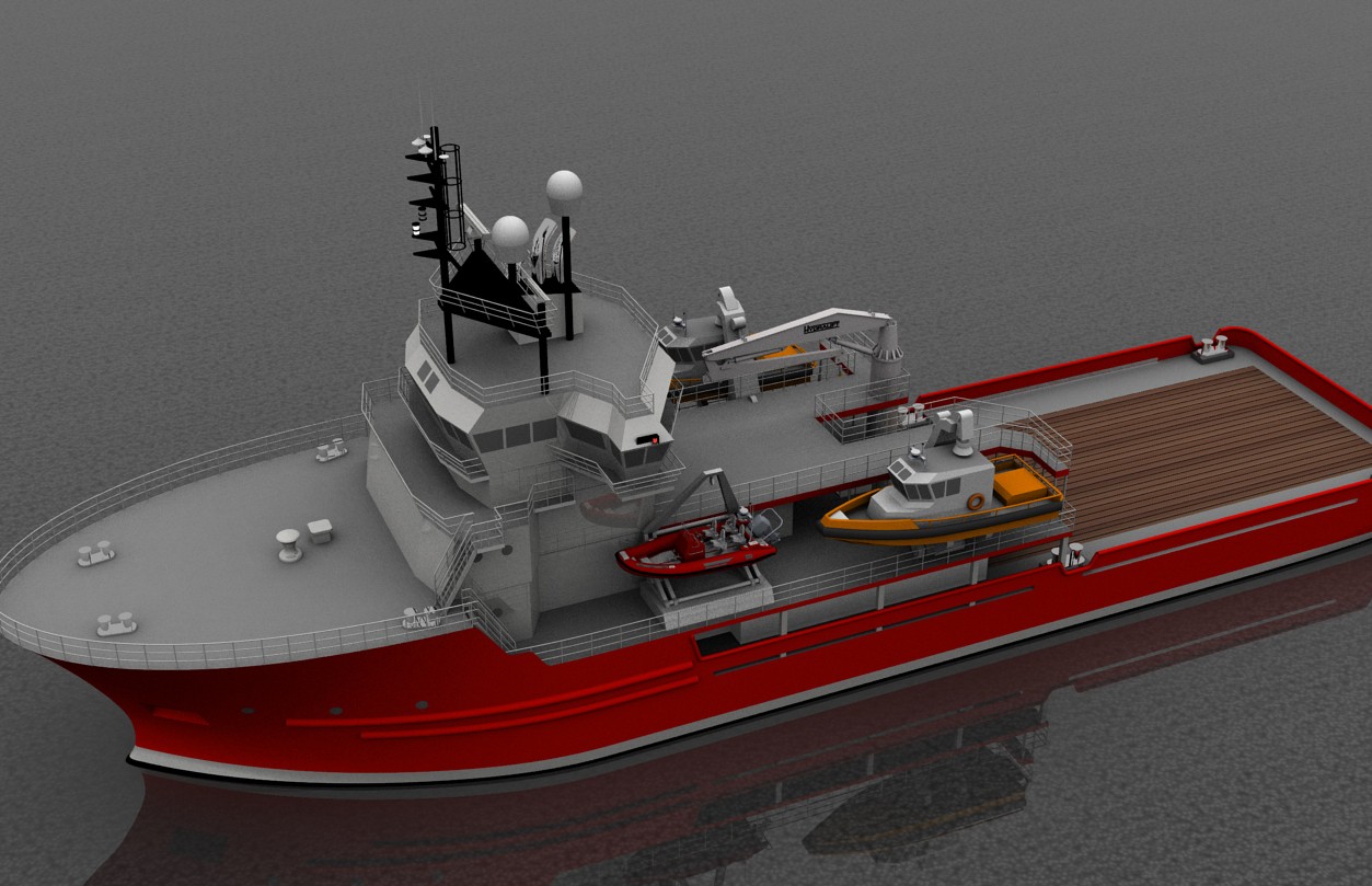 Project Vega — conversion rendering, aft working deck with tenders