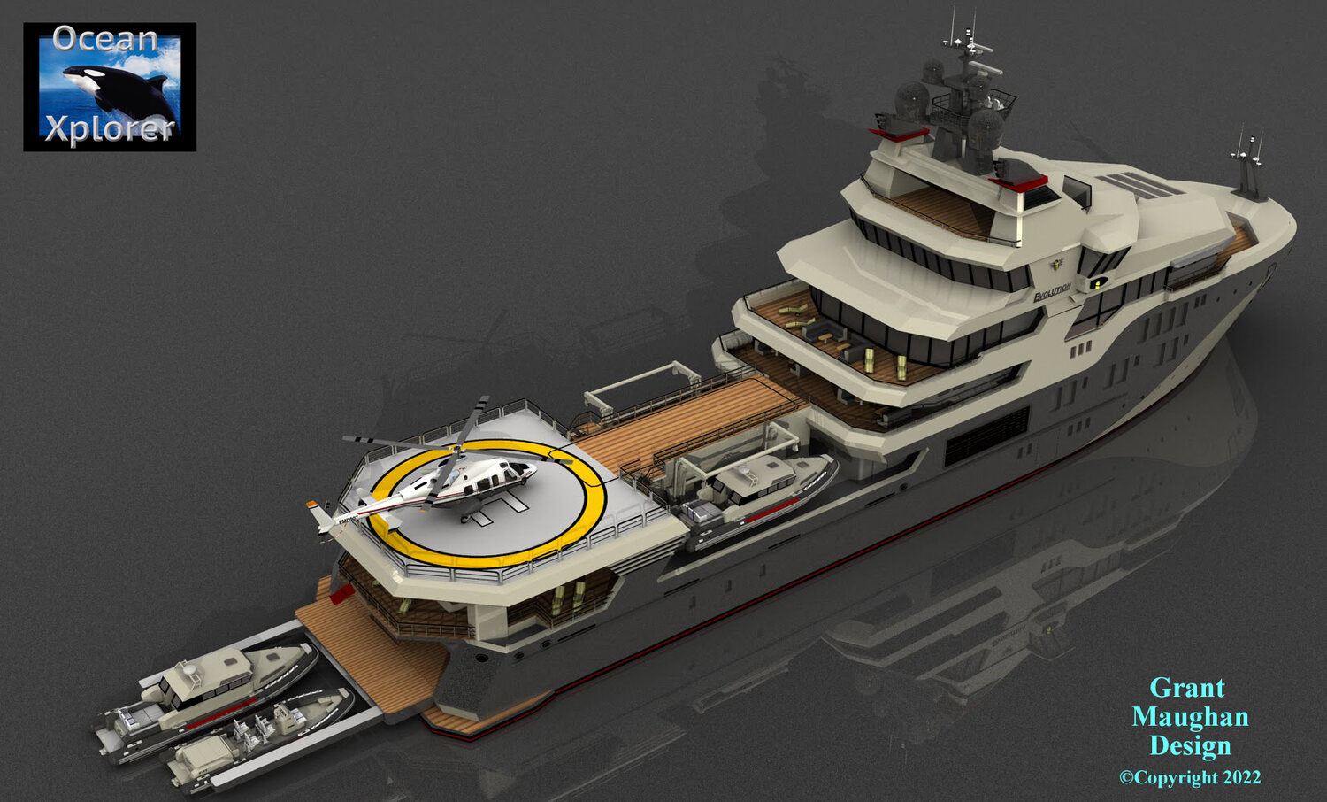 Evolution 85 aerial, tender and helicopter deck